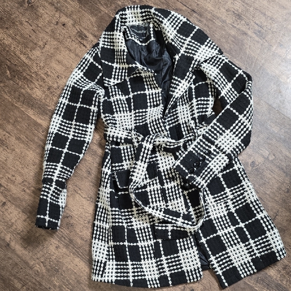 LOVE CULTURE Black and White Plaid Women's M‎ Coat